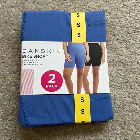 Danskin Bike Shorts NWT 2 Pack Black Blue High Waist Side Pocket Women Sz Small. - Picture 3 of 6